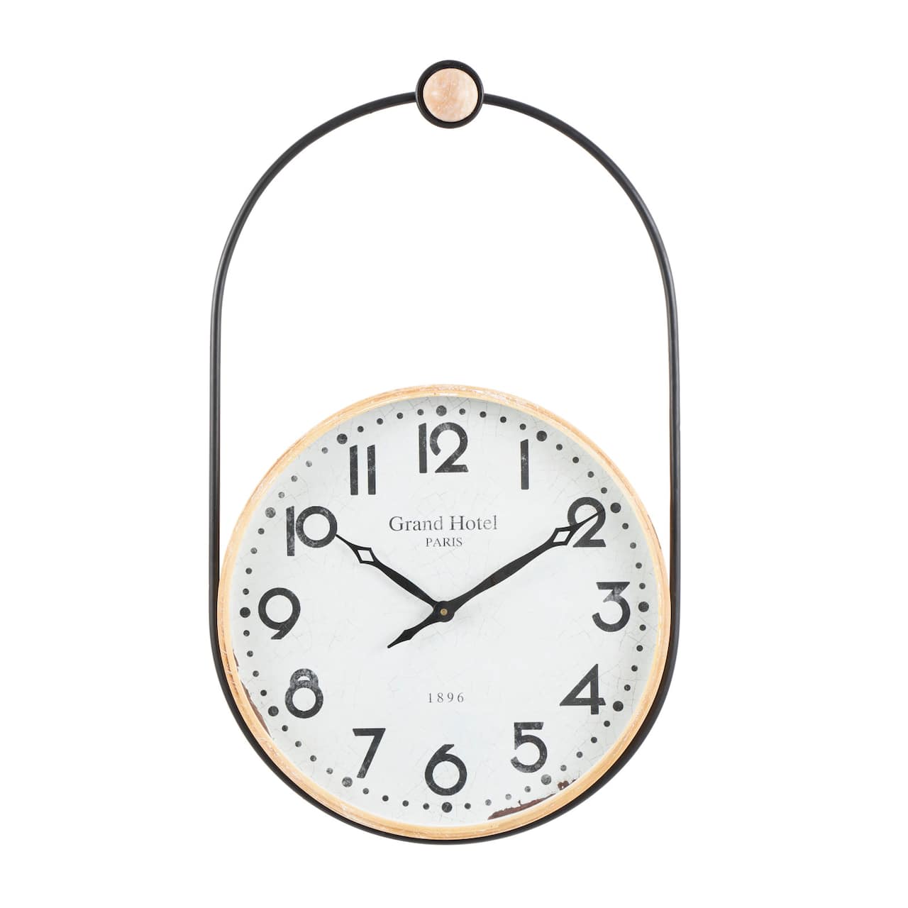 28" Suspended Hanging Wall Clock with Light Brown Woodgrain Frame